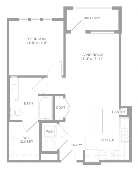 Floor plan for 1 bed, 1 bath, 775 sqft